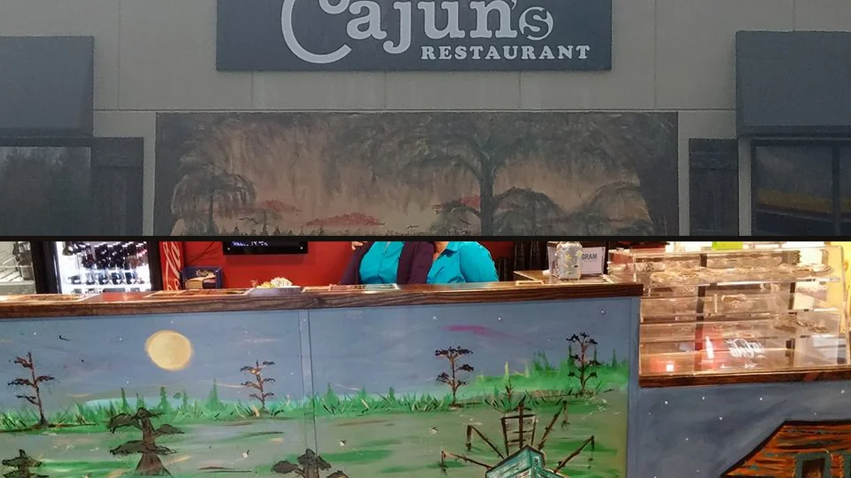 Casual seafood restaurant dining room with simple tables.